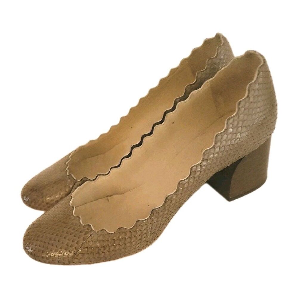 Chloe Scalloped Low-Heel Snake Pump Shoes Gray Sz 35 US 5 Womens